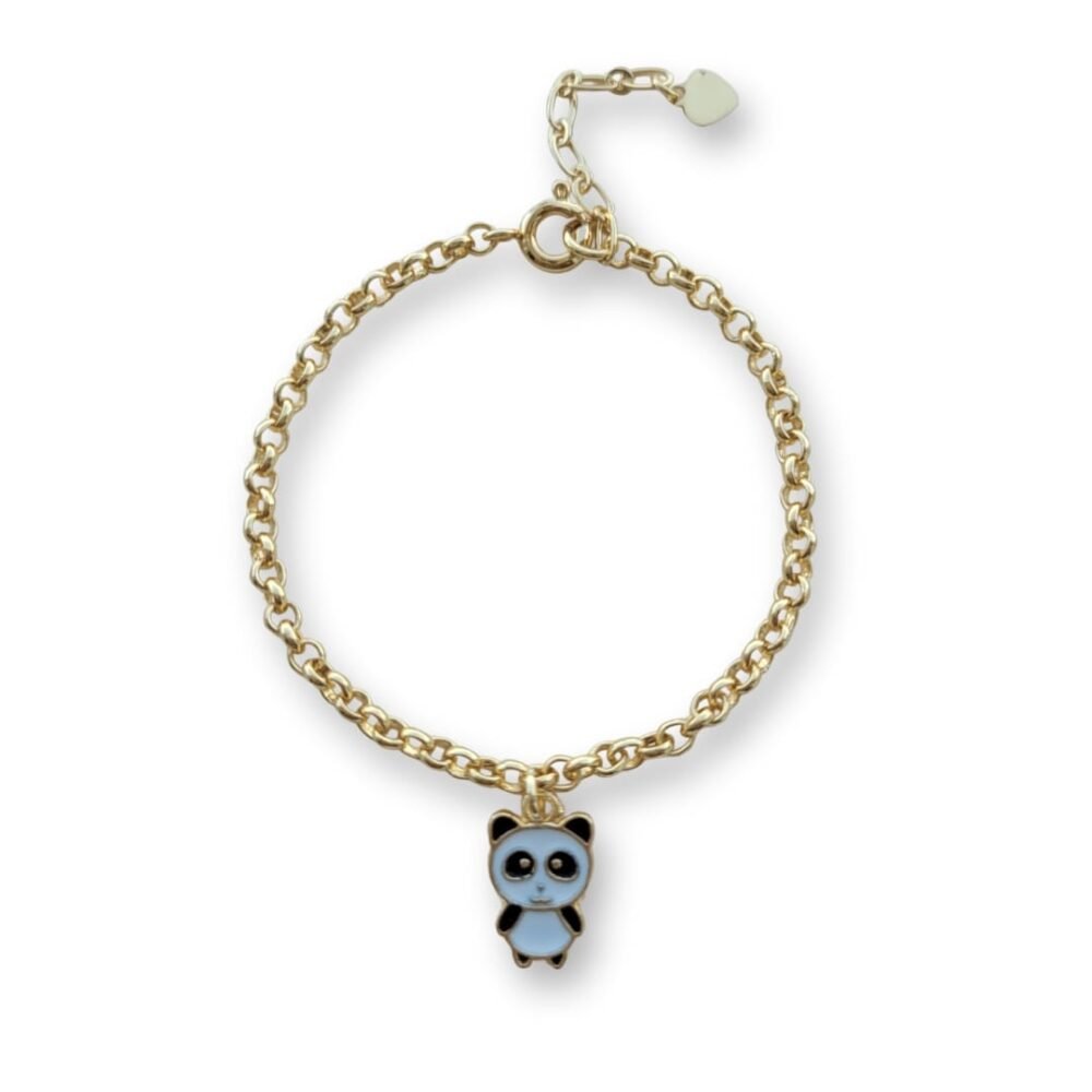 Pulseira infantil pingente panda banho ouro 18k