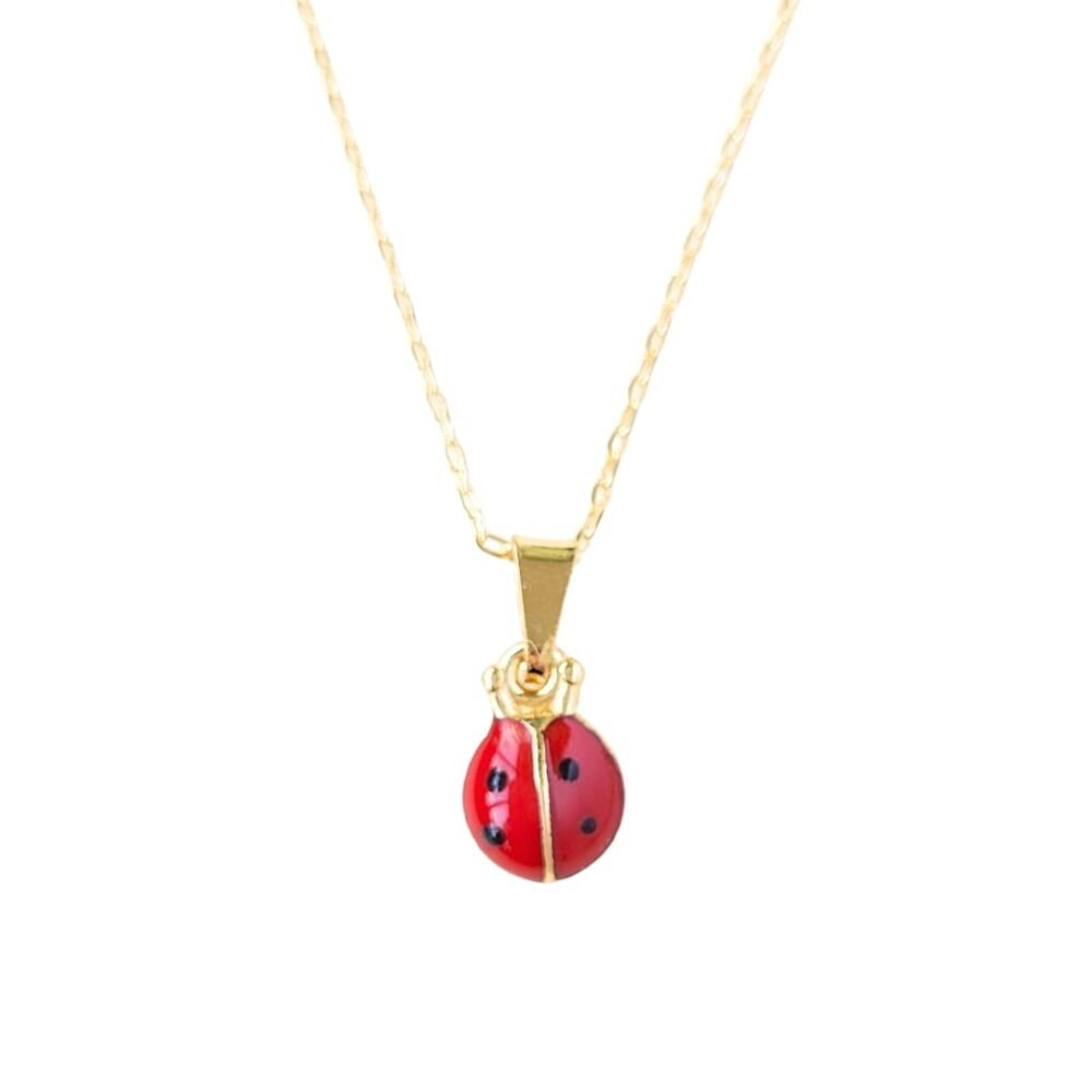 Colar pingente esmaltado joaninha banho ouro 18k