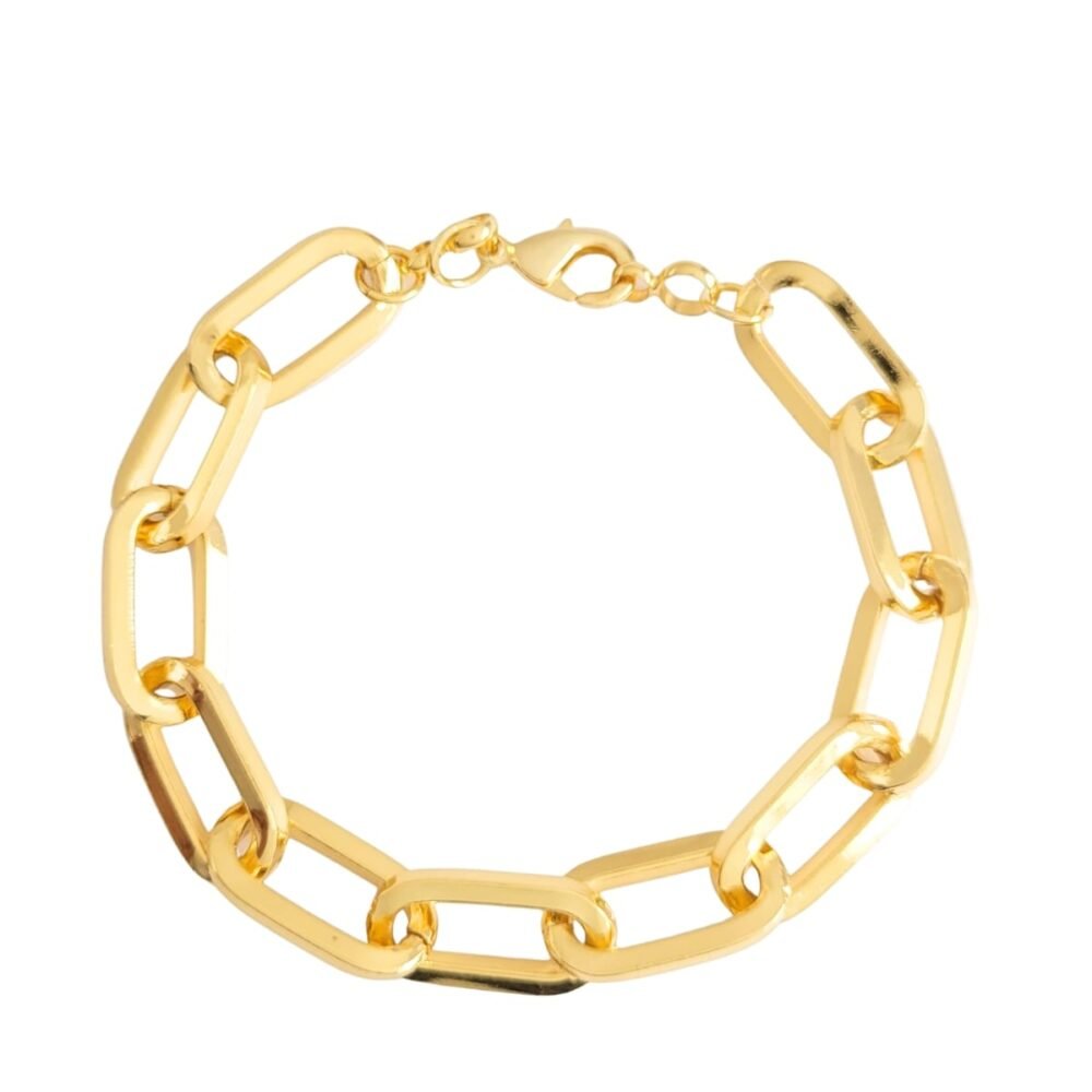 Pulseira corrente elos retangulares grandes banho ouro 18k