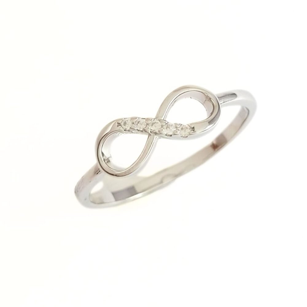 Anel infinito cravejado micro zircônias cor cristal prata 925