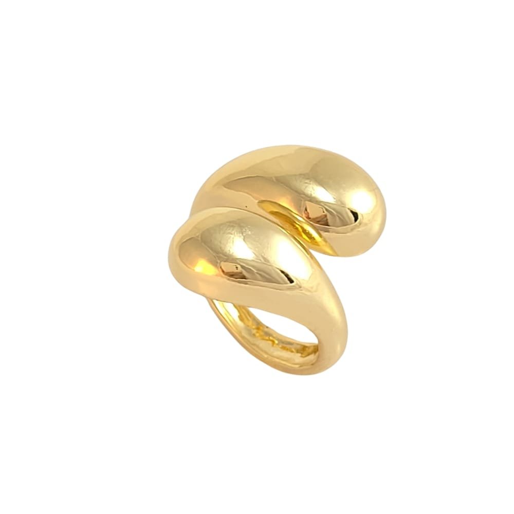 Anel duas gotas abaulado banho ouro 18k
