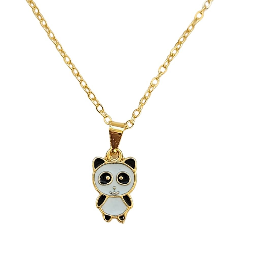 Colar pingente esmaltado panda banho ouro 18k