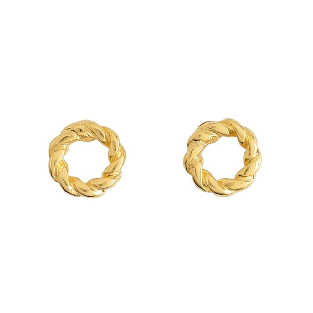 Brinco mini guirlanda 2 fios torcidos banho ouro 18k