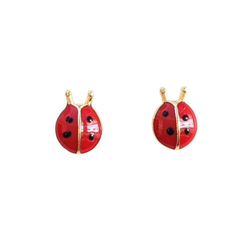 Brinco Joaninha 2 esmaltado banho ouro 18k