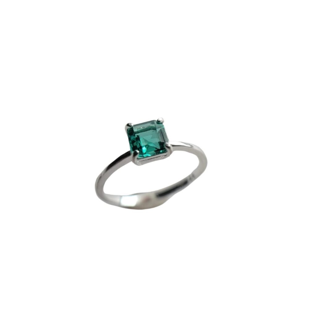 Anel em Prata 925 com cristal quadrado turmalina