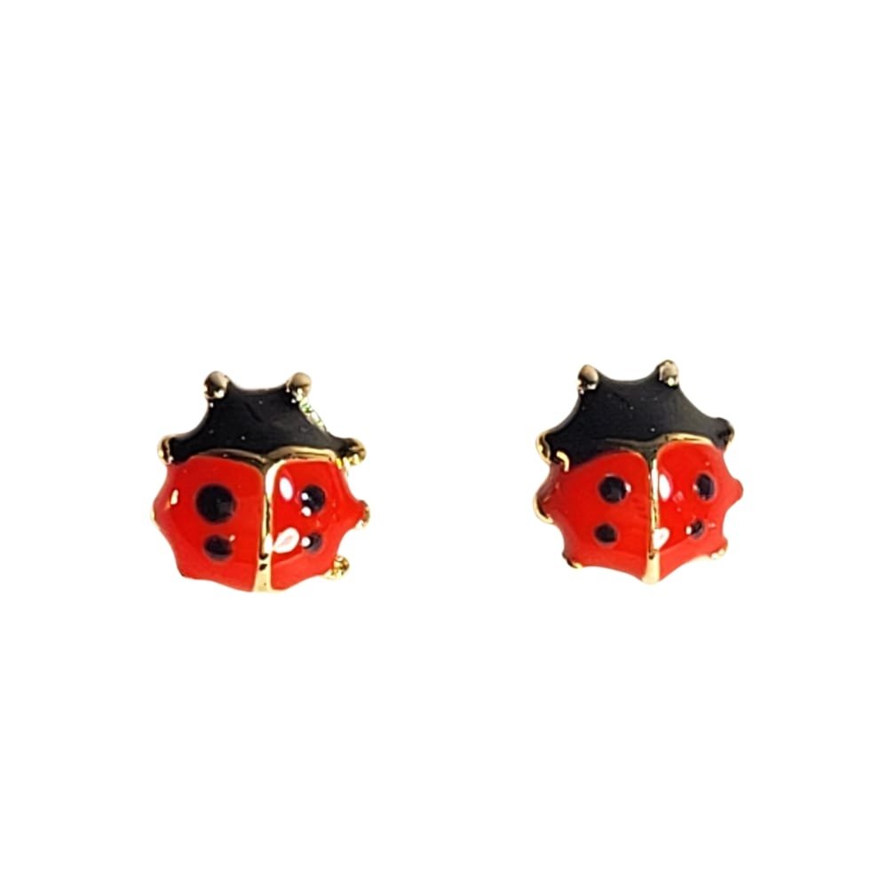 Brinco Joaninha 1 esmaltado banho ouro 18k