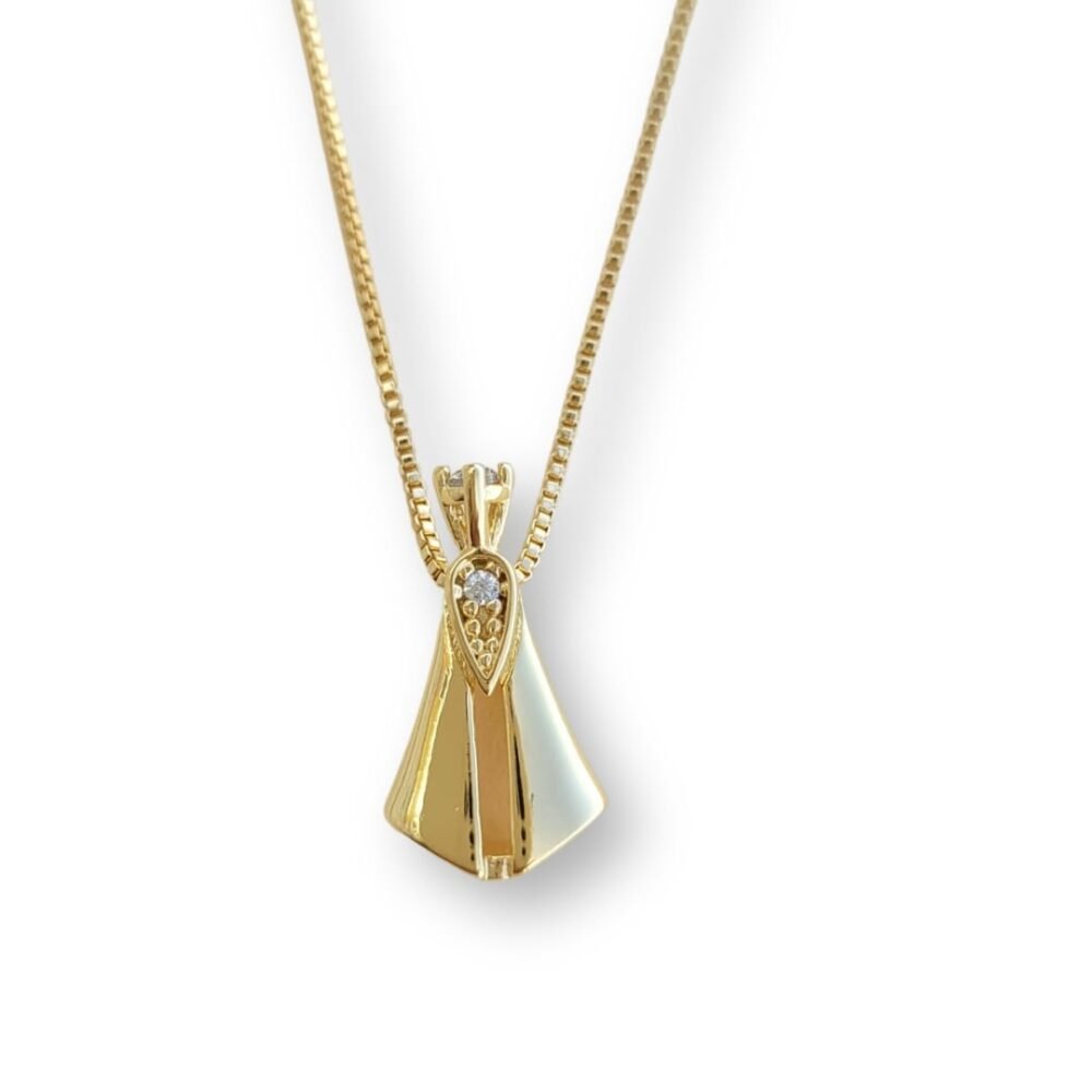 Colar pingente N.Sra.Aparecida manto metal rosto e coroa zircônias cristal banho ouro 18k