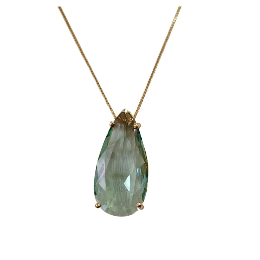 Colar pingente gota cristal lapidado crisolita G banho ouro 18k - Imagem 2