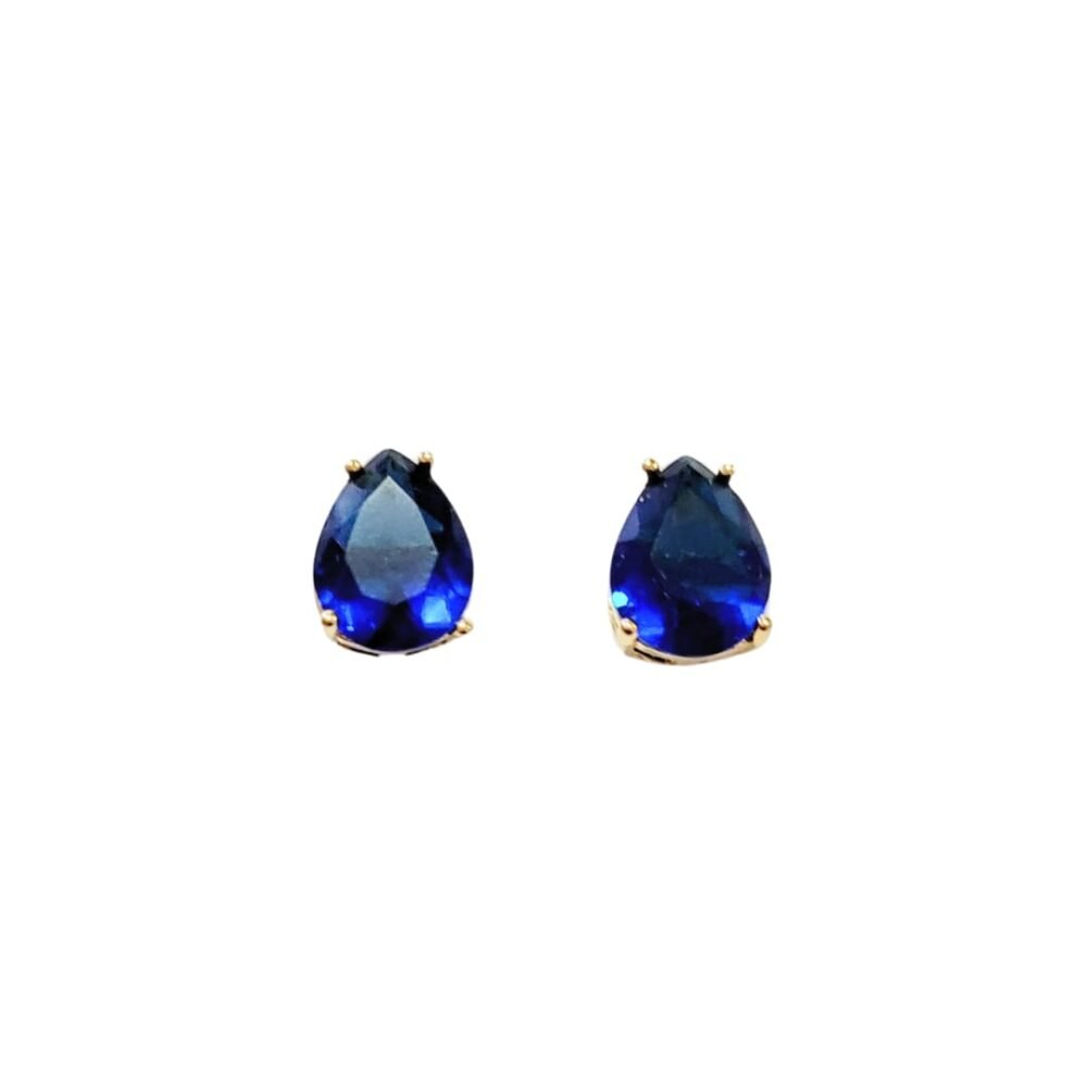 Brinco ponto de luz gota 6x8mm zircônia safira banho ouro 18k