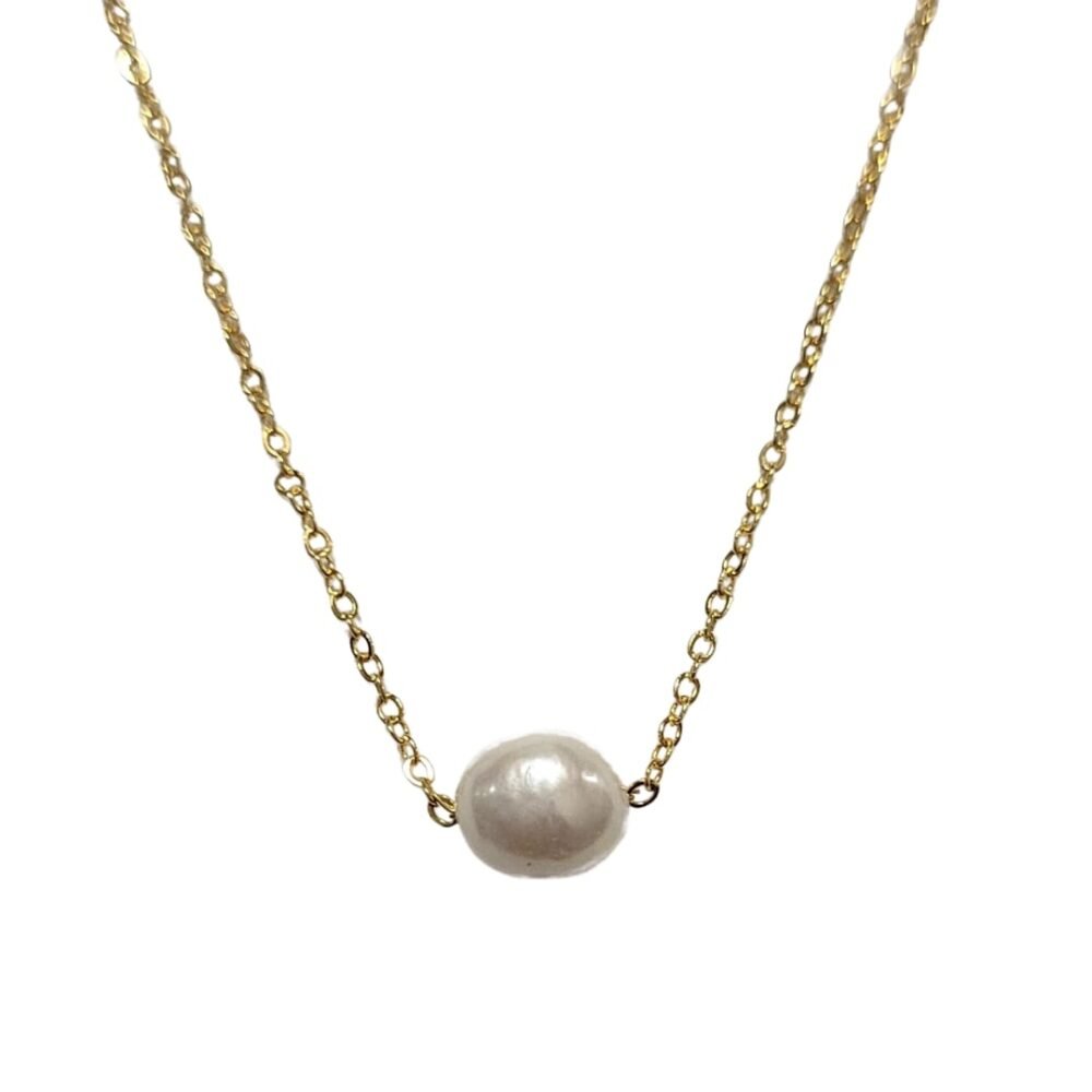 Colar solitário pérola natural banho ouro 18k