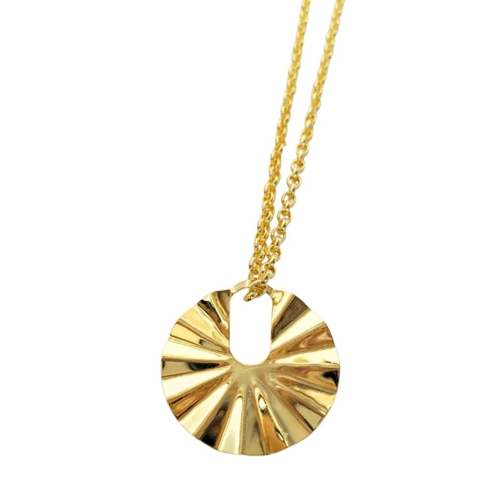 Colar círculo dourado ondulado banho ouro 18k