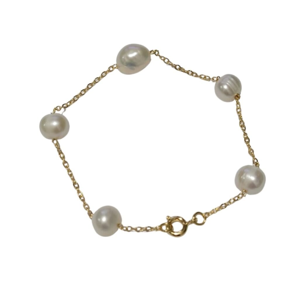Pulseira pérolas naturais banho ouro 18k