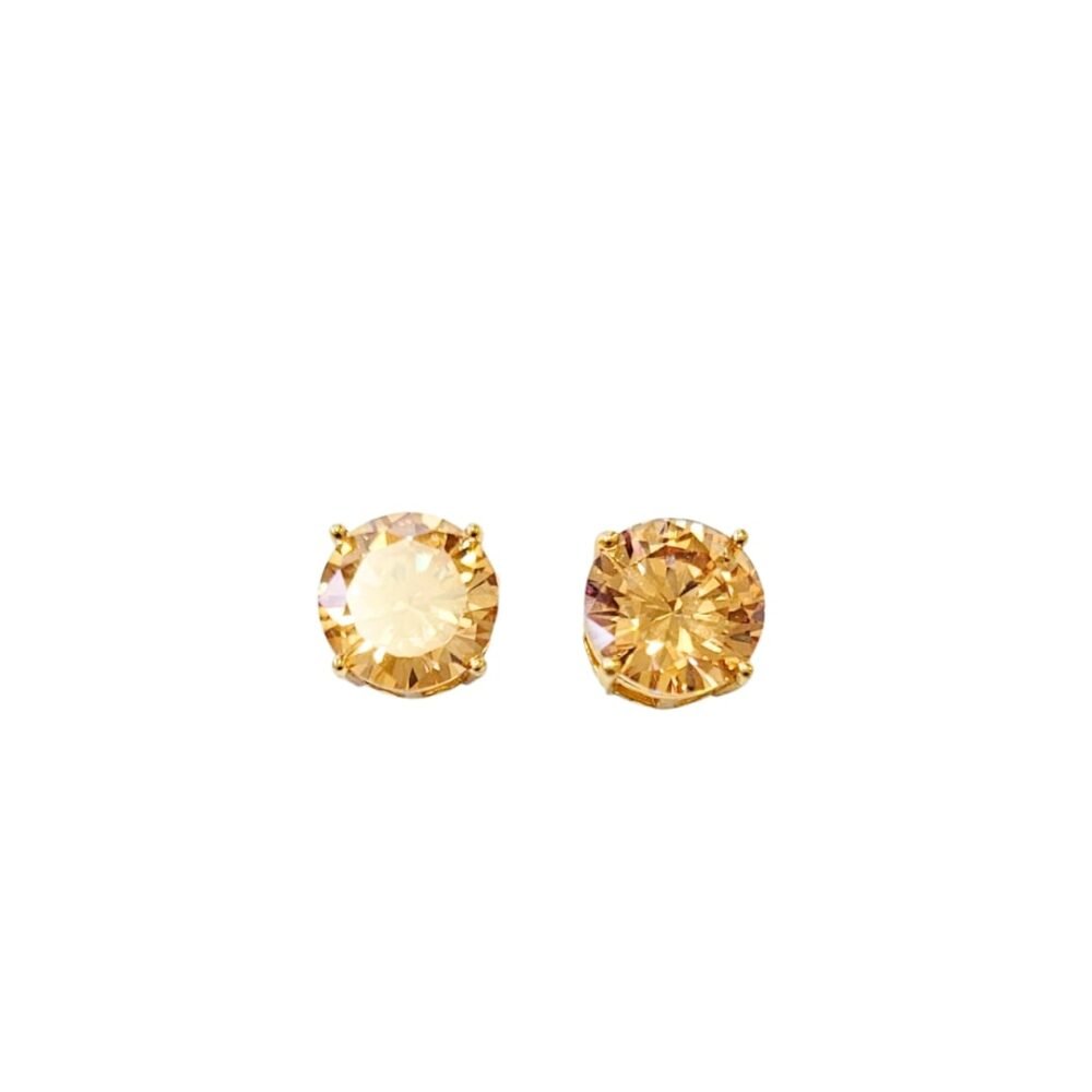 Brinco ponto de luz 6mm zircônia light peach banho ouro