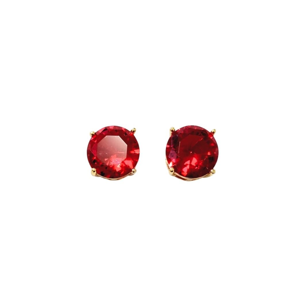 Brinco ponto de luz 6mm zircônia rubi banho ouro 18k