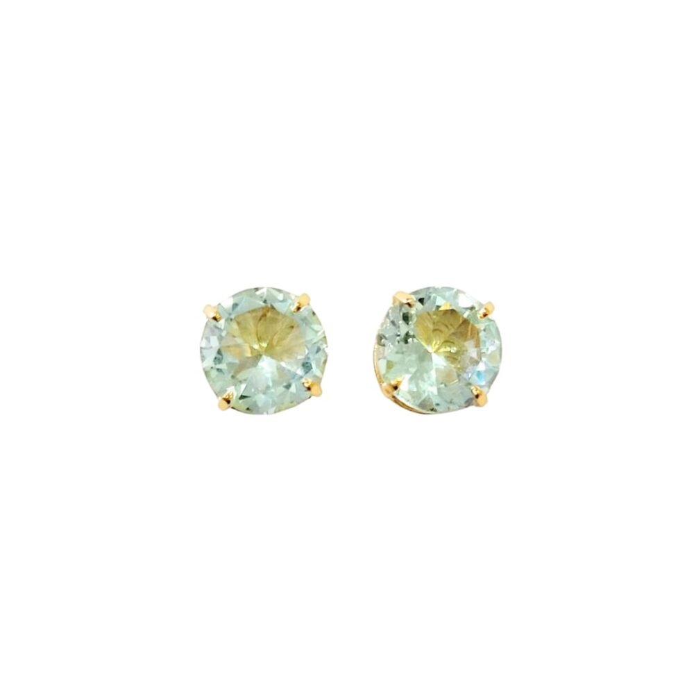 Brinco ponto de luz 6mm zircônia topazio azul banho ouro 18k