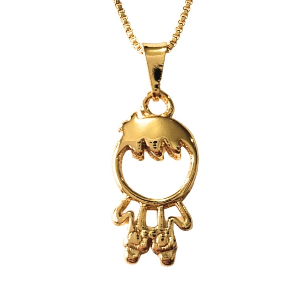 Colar pingente menino de franja banho ouro 18k