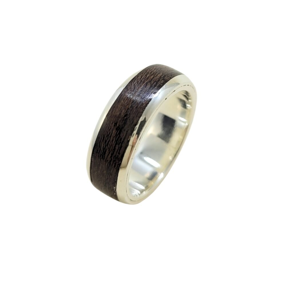 Aliança inlay madeira prata 950