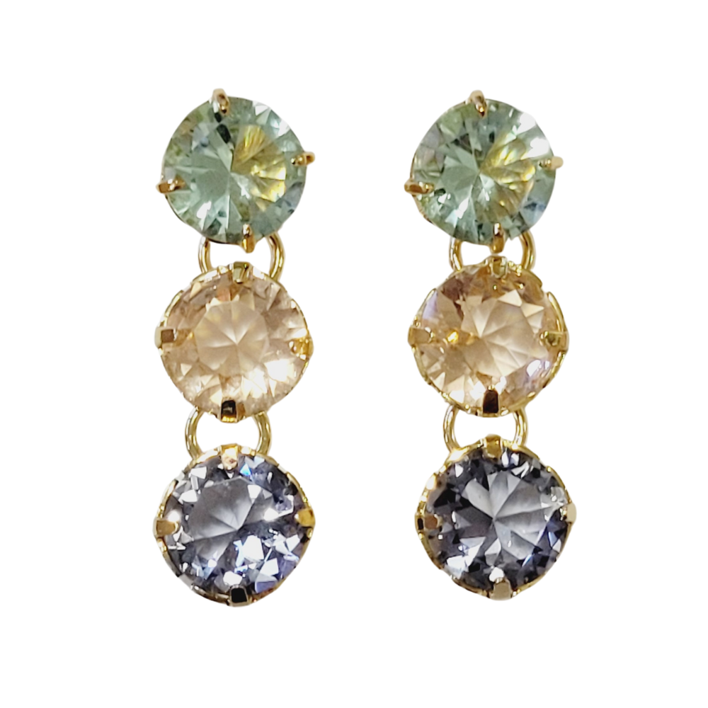 Brincos trio zirconias banho ouro 18k