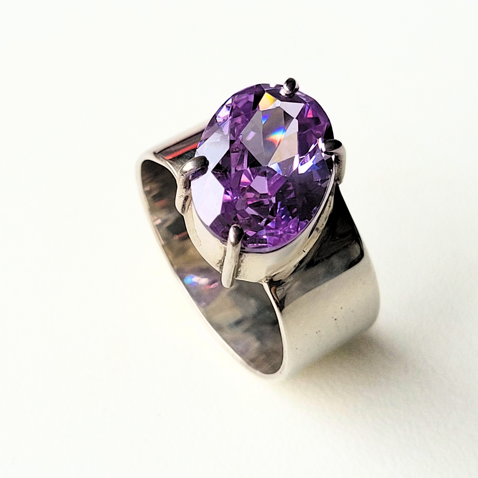 Anel largo zirconia ametista prata 950 - Imagem 3